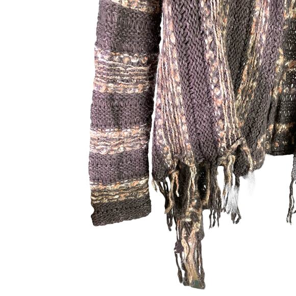 Free People Cardigan Sweater Womens SP Brown Knit Acrylic Wool Drape‎ Fringe Hem - Picture 5 of 9